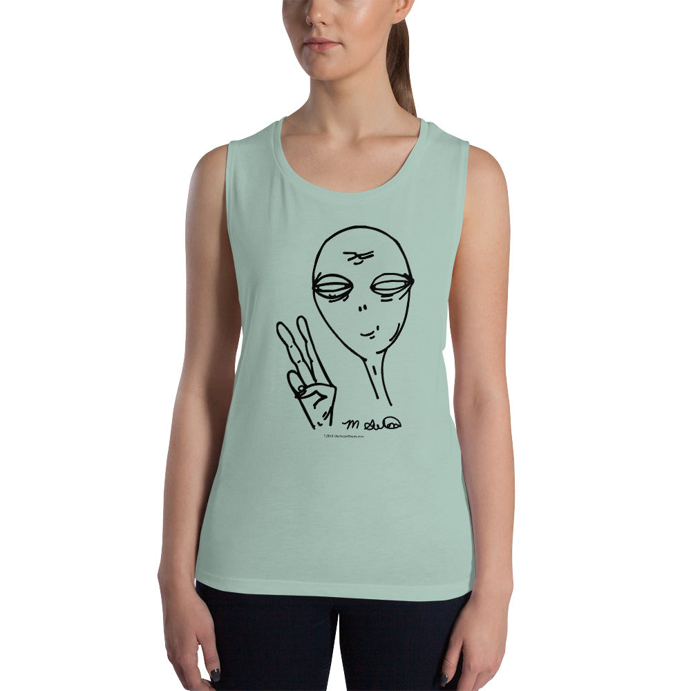 Peaceful Alien - Ladies’ Muscle Tank - Unminced Words