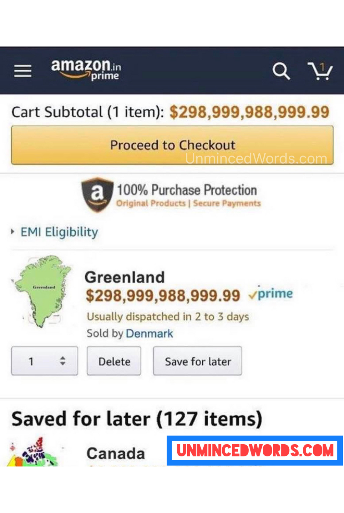 Greenland can be yours! And there is 1 item in cart.