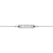 M.I.L.F. - Engraved Silver Bar Chain Bracelet - Unminced Words